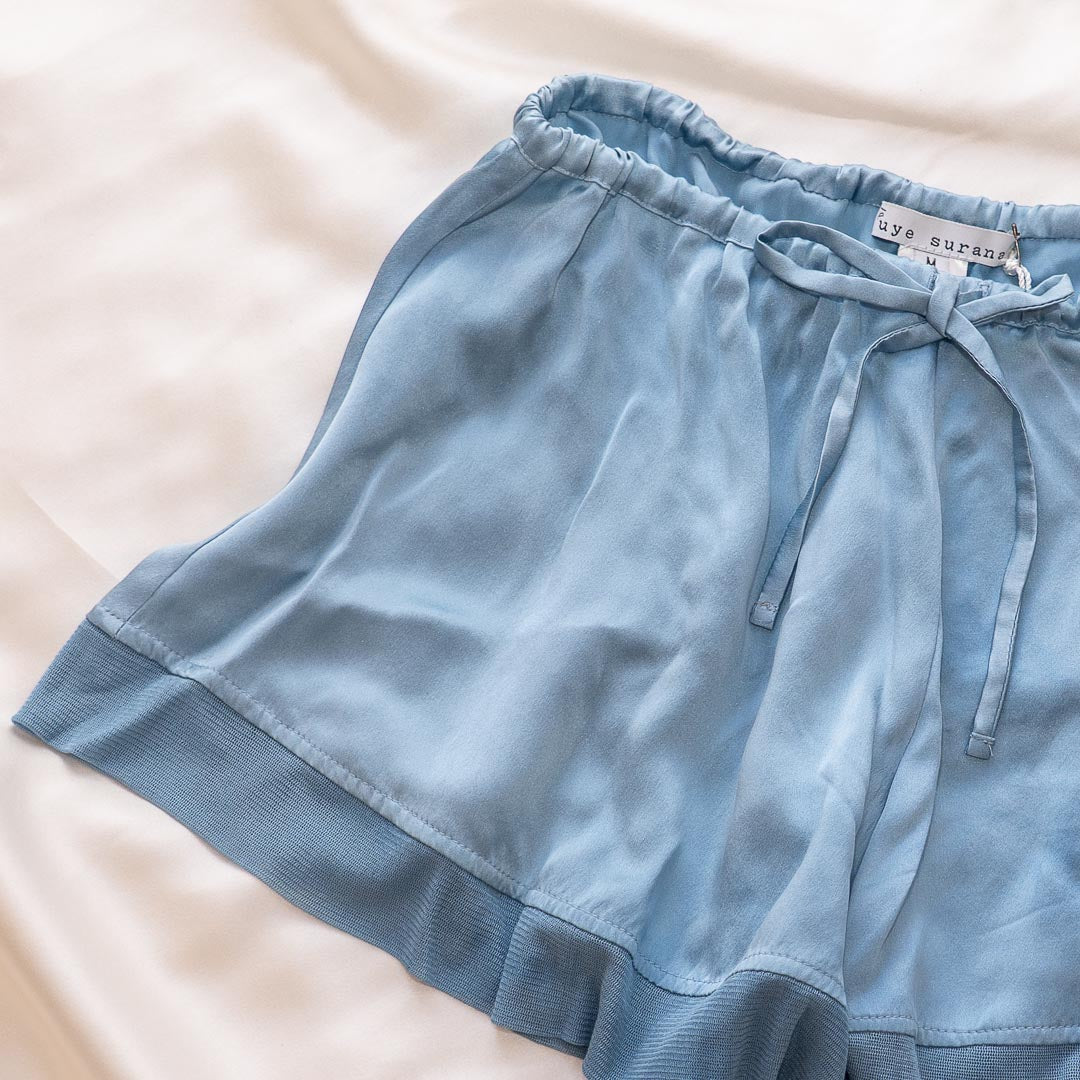 Silk Floaty Lounge Shorts in Cloud Blue, Medium - Handmade in NYC