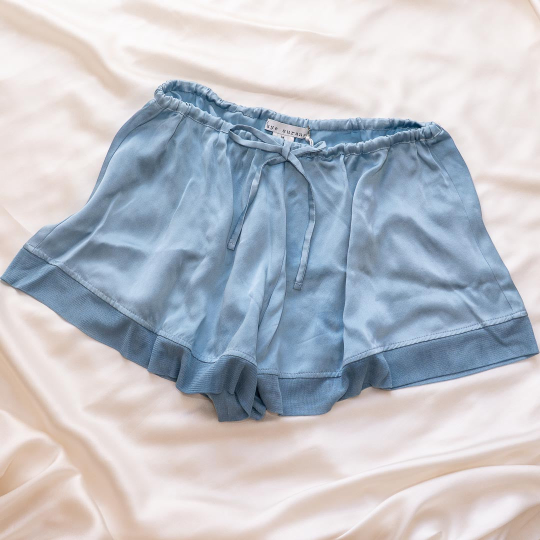 Silk Floaty Lounge Shorts in Cloud Blue, Medium - Handmade in NYC