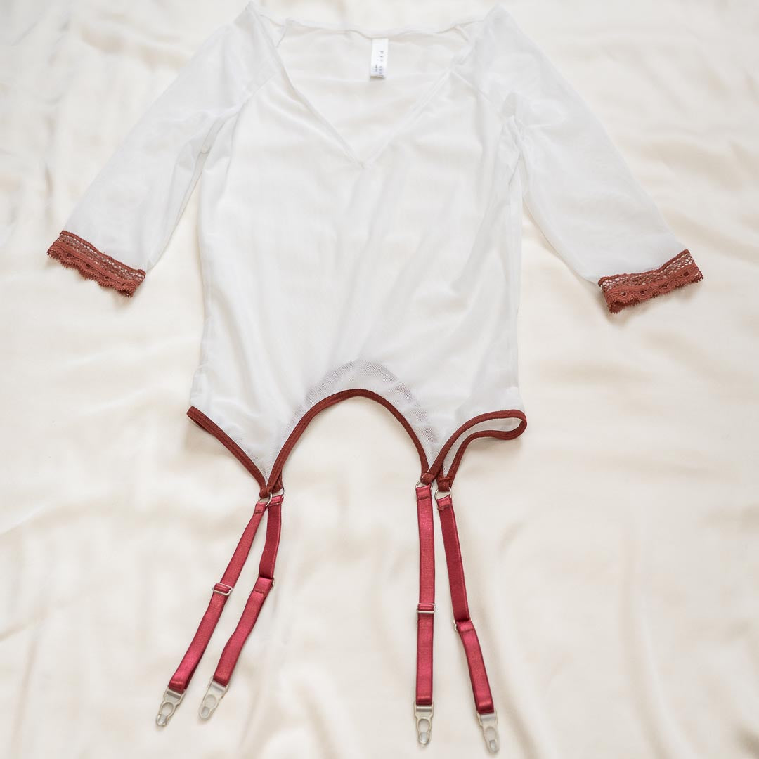 White Rose Crop Sleeve Garter Tee XS/S - One-of-a-kind