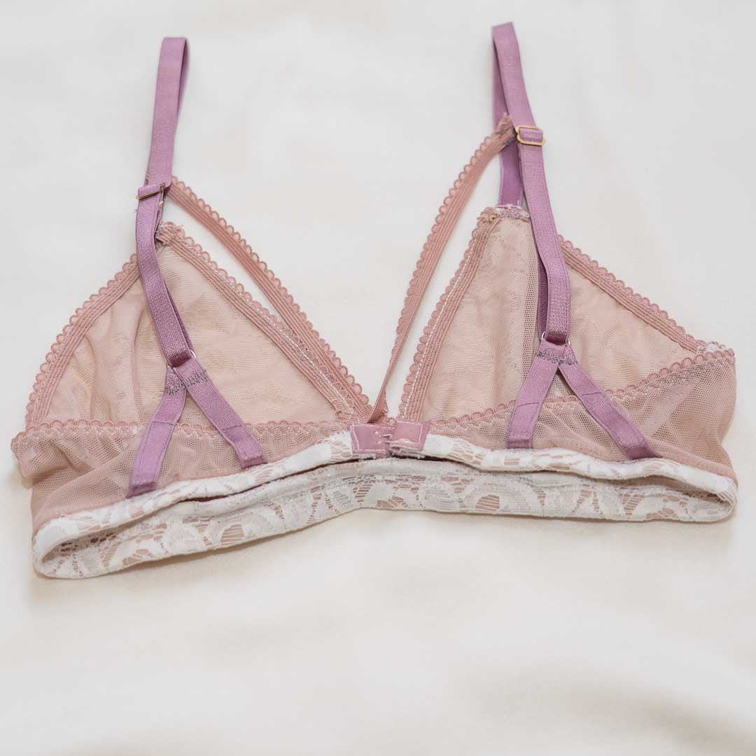 Helena Strappy Lace White Mauve Bralette 32B - Handmade in NYC