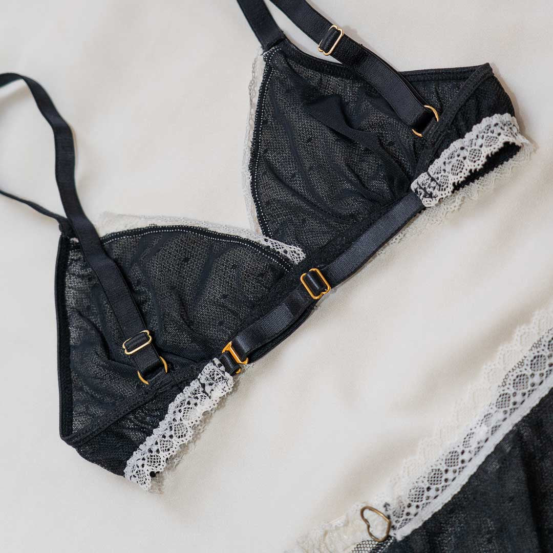Black & White Dotted Tulle Lingerie Set XS/S - One-of-a-kind