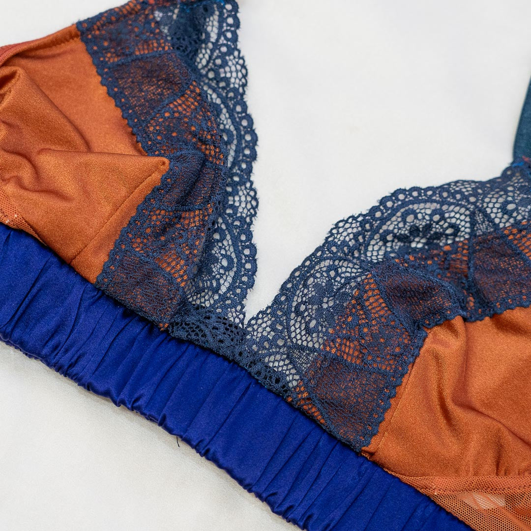 Cobalt Orange Luxe Silk Band Bralette - Handmade in NYC