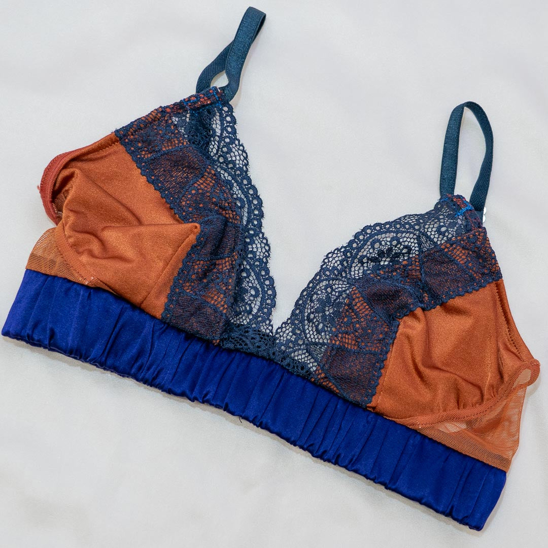 Cobalt Orange Luxe Silk Band Bralette - Handmade in NYC
