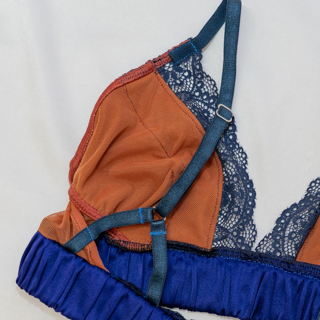 Cobalt Orange Luxe Silk Band Bralette - Handmade in NYC