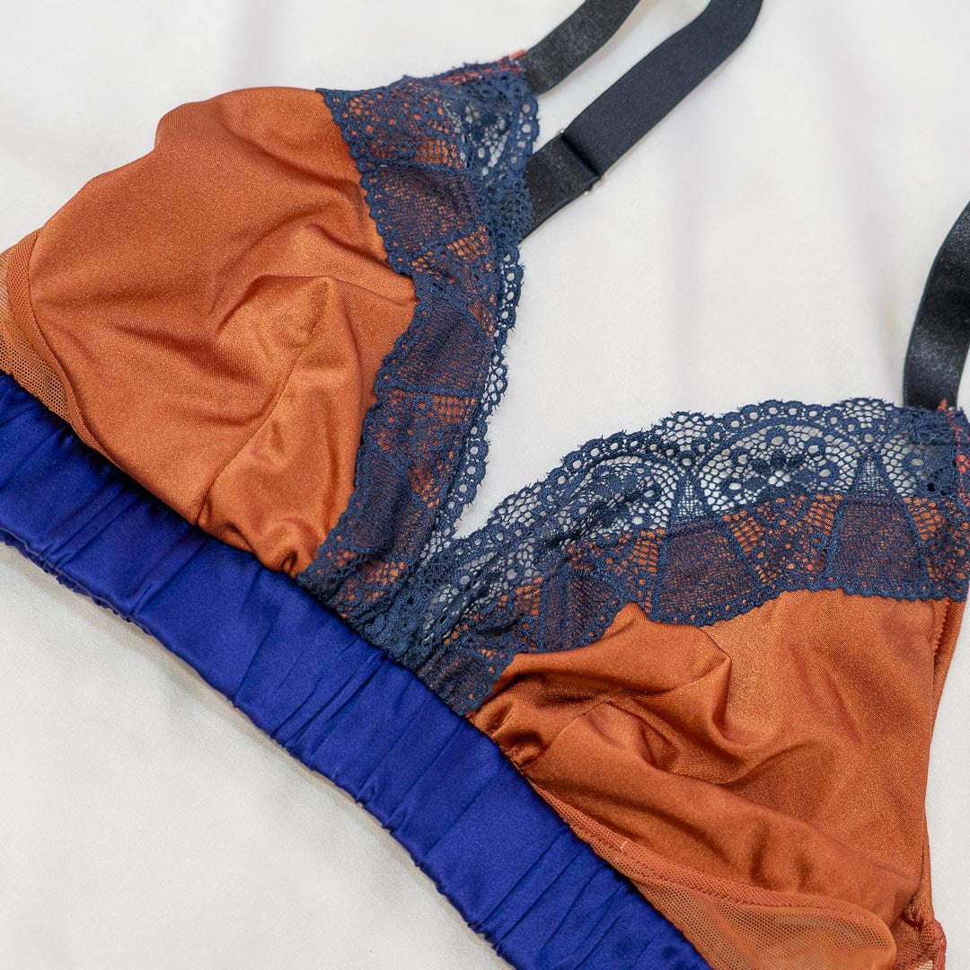 Cobalt Orange Luxe Silk Band Bralette - Handmade in NYC