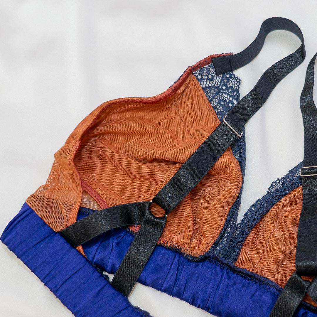 Cobalt Orange Luxe Silk Band Bralette - Handmade in NYC