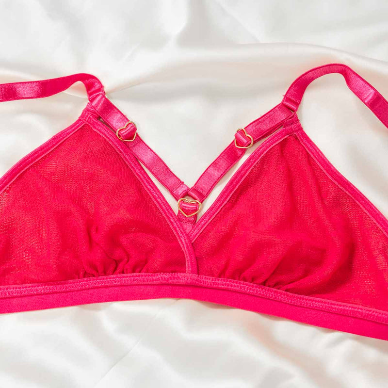 Hearts of Venus Strappy Bralette in Hot Pink