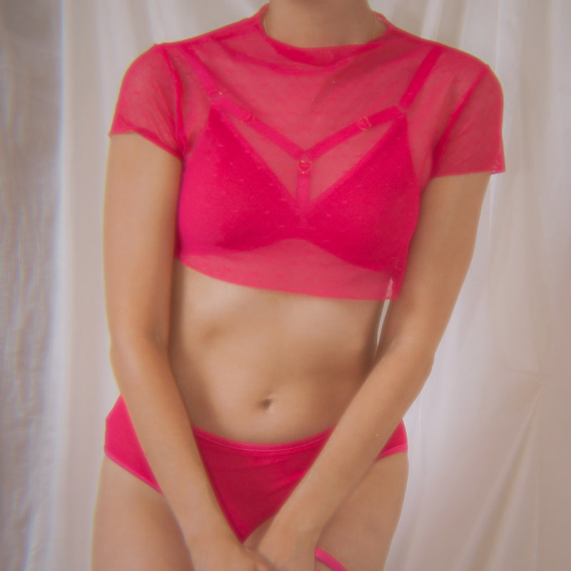 Hearts of Venus Crop Tee in Hot Pink - Uye Surana