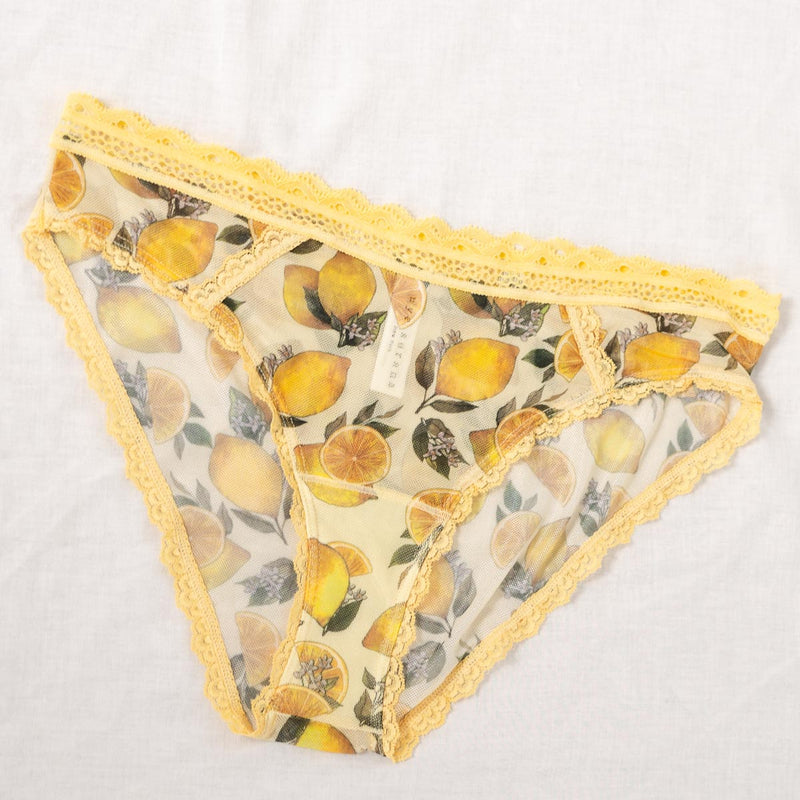 Yellow Bra Bikini With Plant Print And Laced Back - Lemon Flower