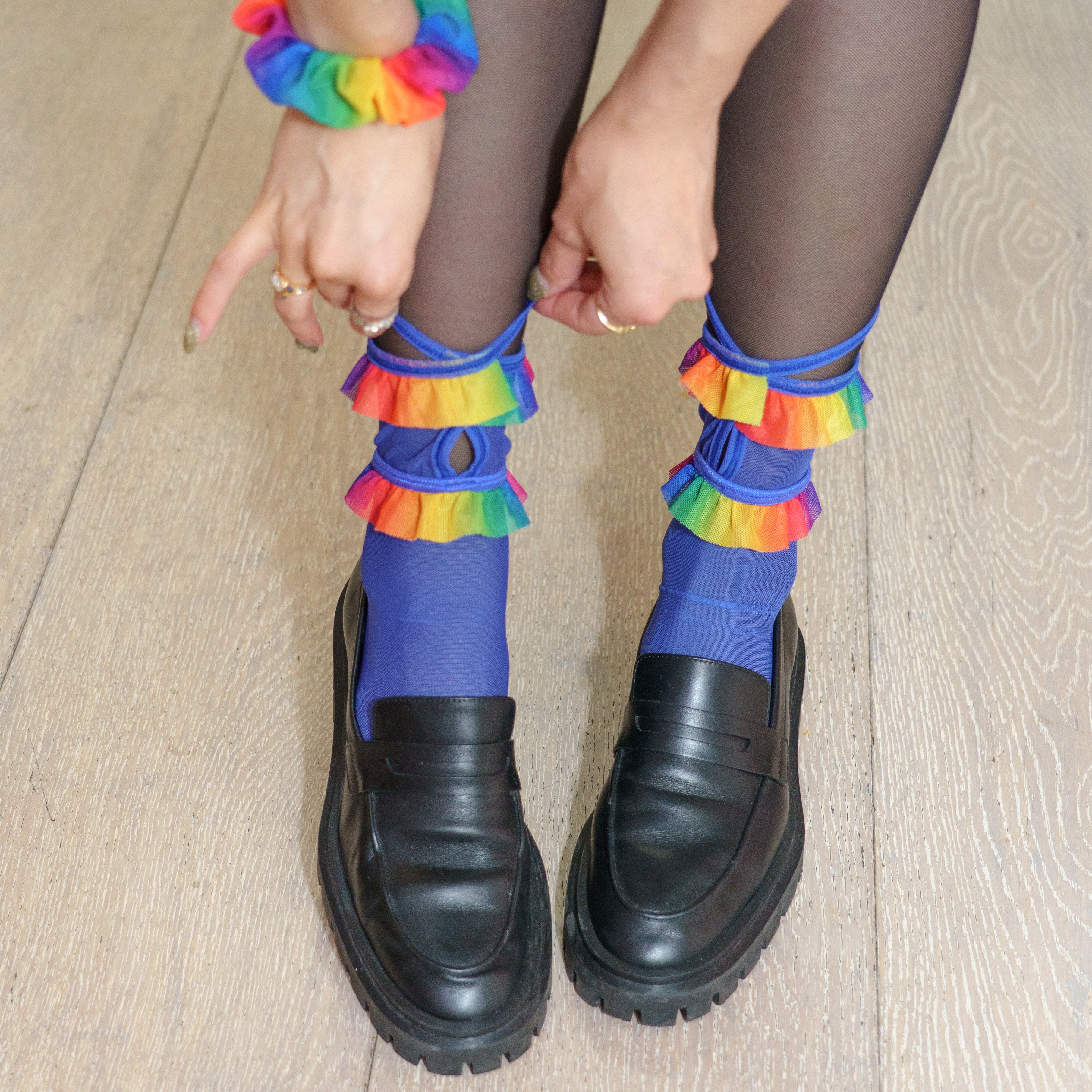 Rainbow Bright Ruffle Socks + Scrunchie Set