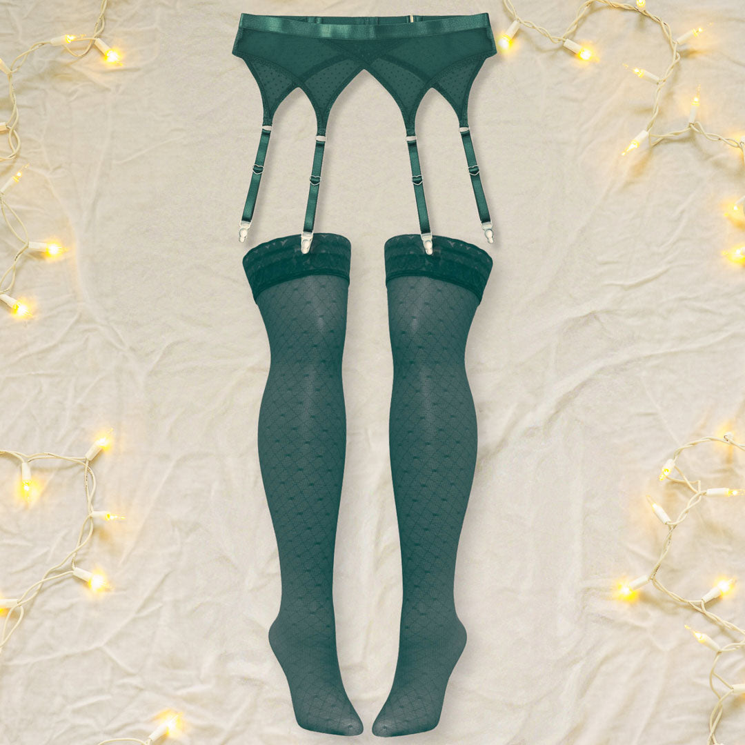 Emerald Hearts of Venus Garter Stocking Set