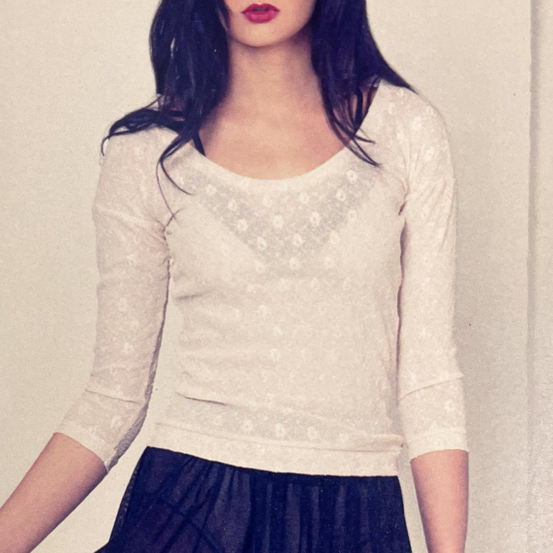 Ivory Lace Cropped Long Sleeve Top, Small
