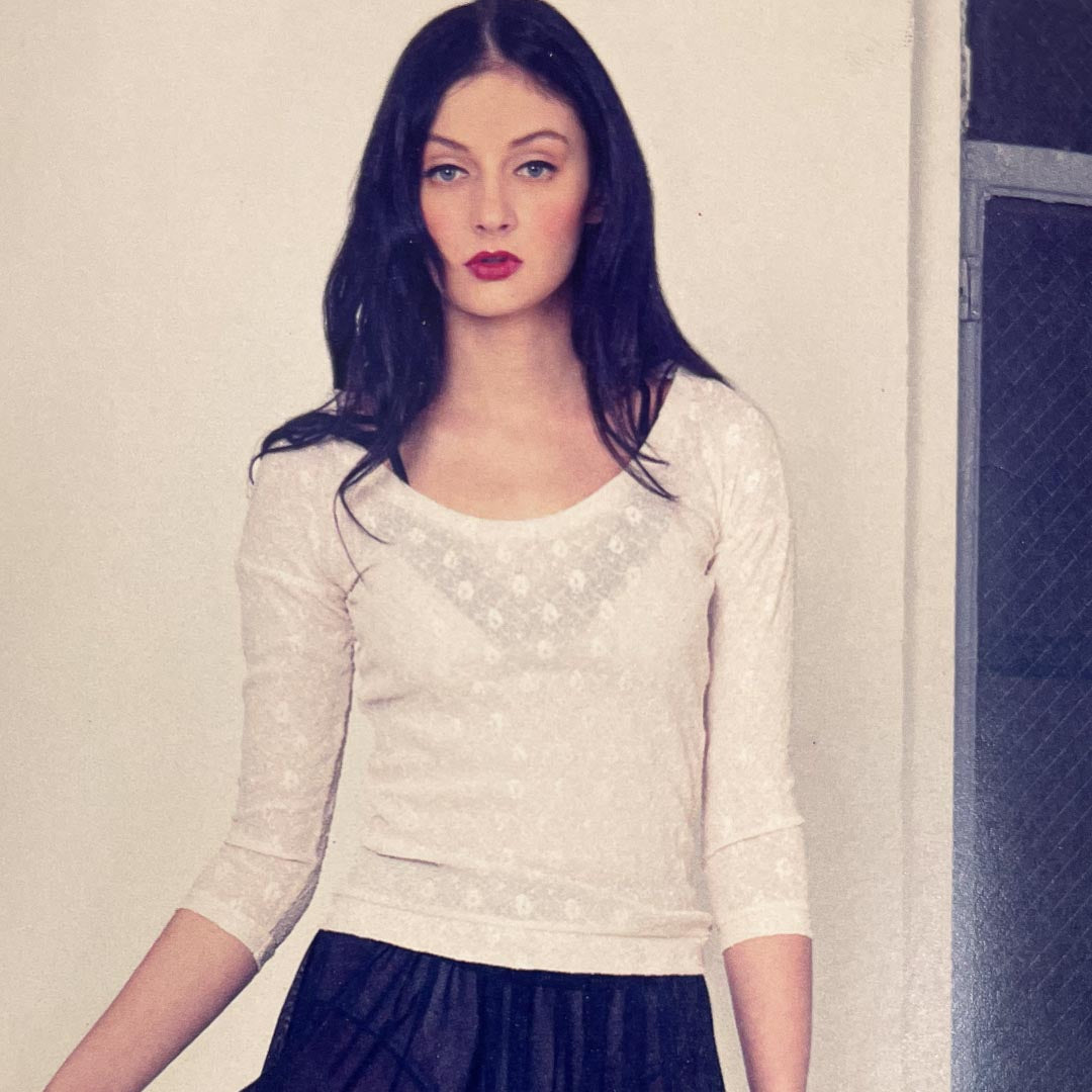 Ivory Lace Cropped Long Sleeve Top, Small