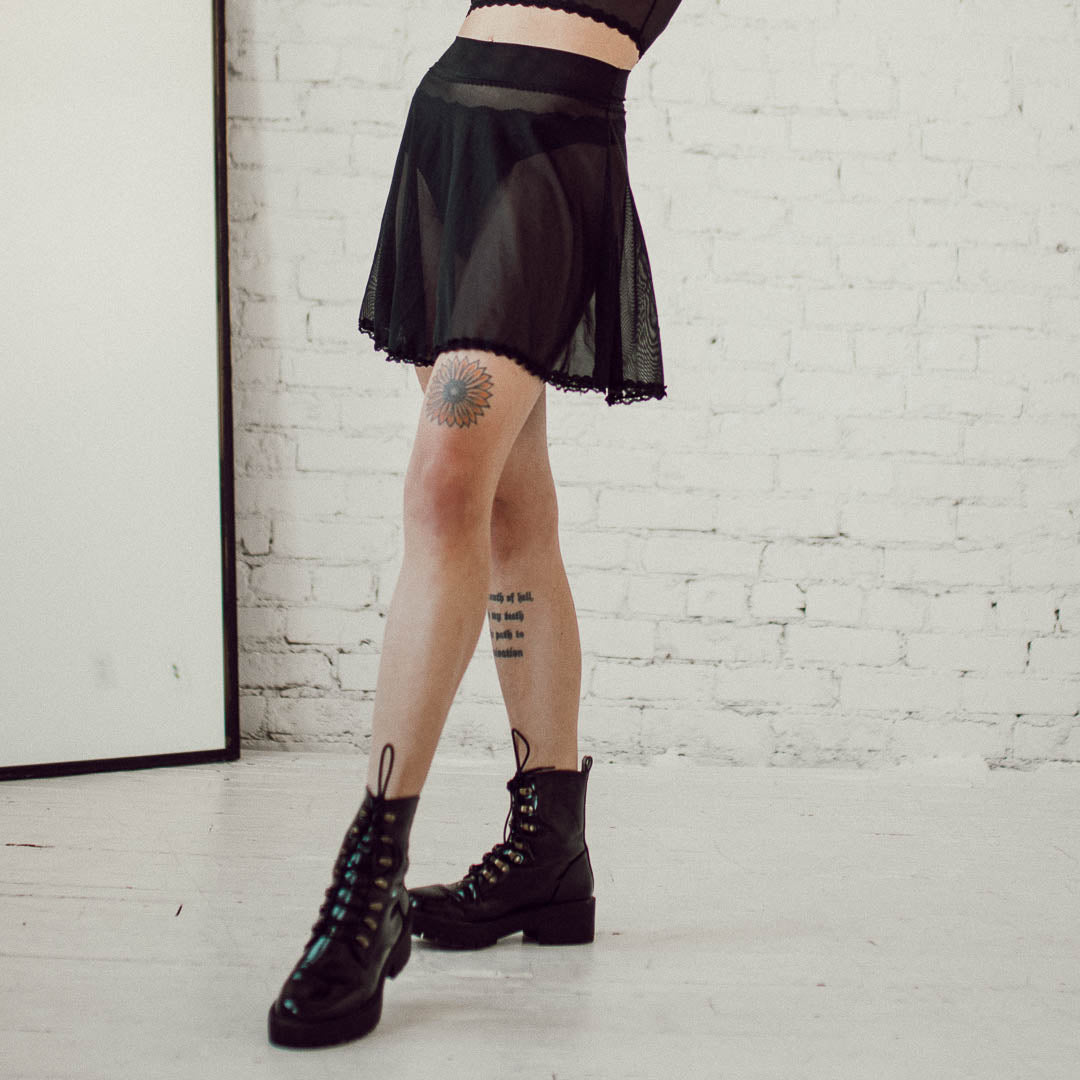 Black Sheerly Mesh Flounce Skirt XS/S