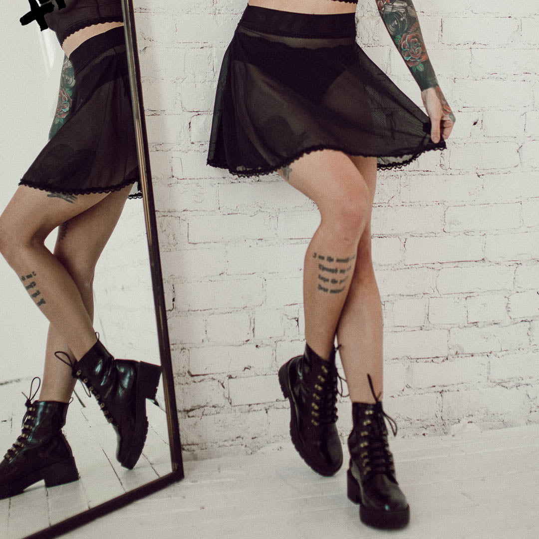 Black Sheerly Mesh Flounce Skirt XS/S