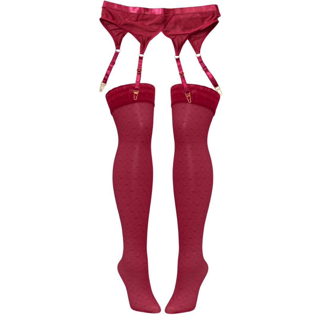 Wine Hearts of Venus Garter Stocking Set