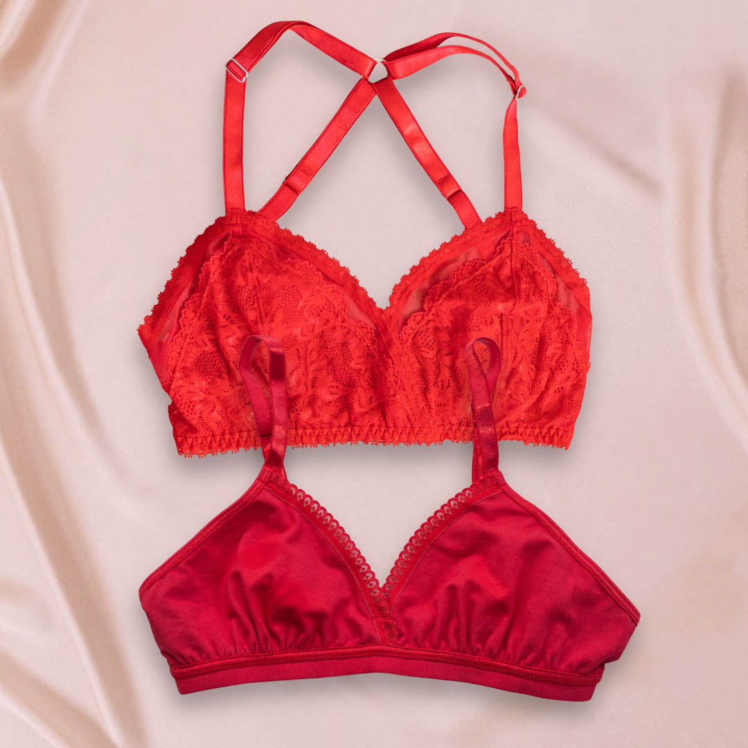 Rose Red Everyday Icons Bralette Set - Uye Surana