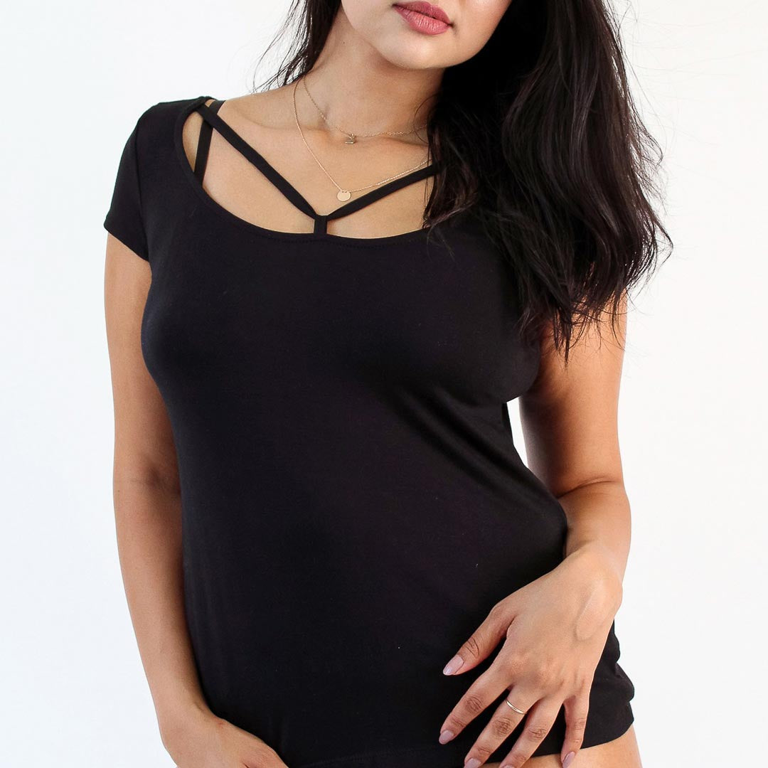 Black Strappy Tee, Large - Uye Surana