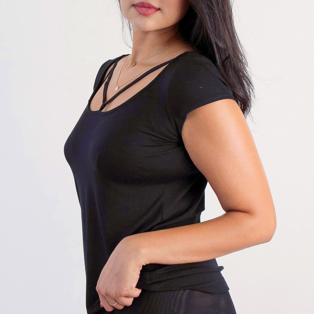 Black Strappy Tee, Large - Uye Surana