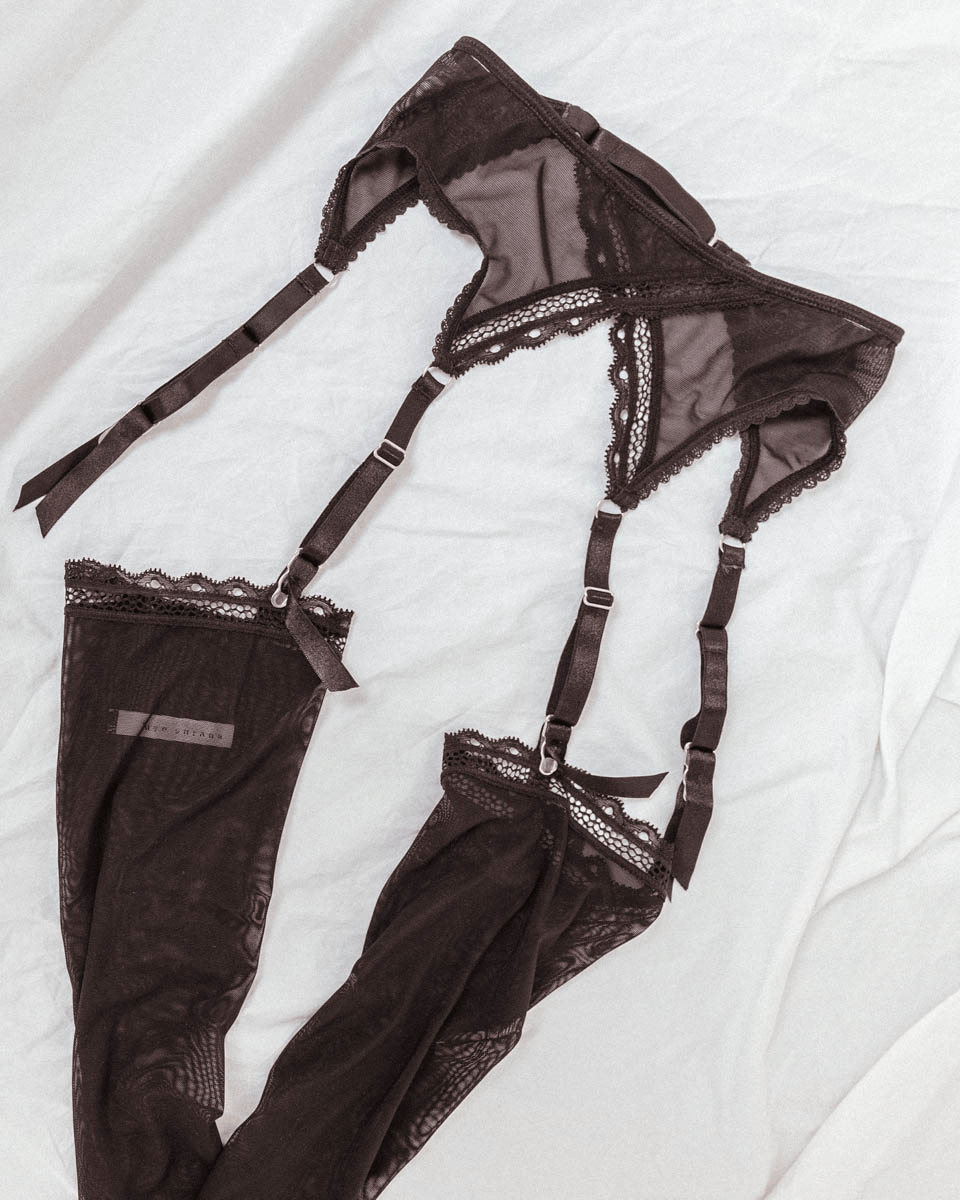 Black Sheerly Mesh Adjustable Garter + Stockings Set 3X/4X