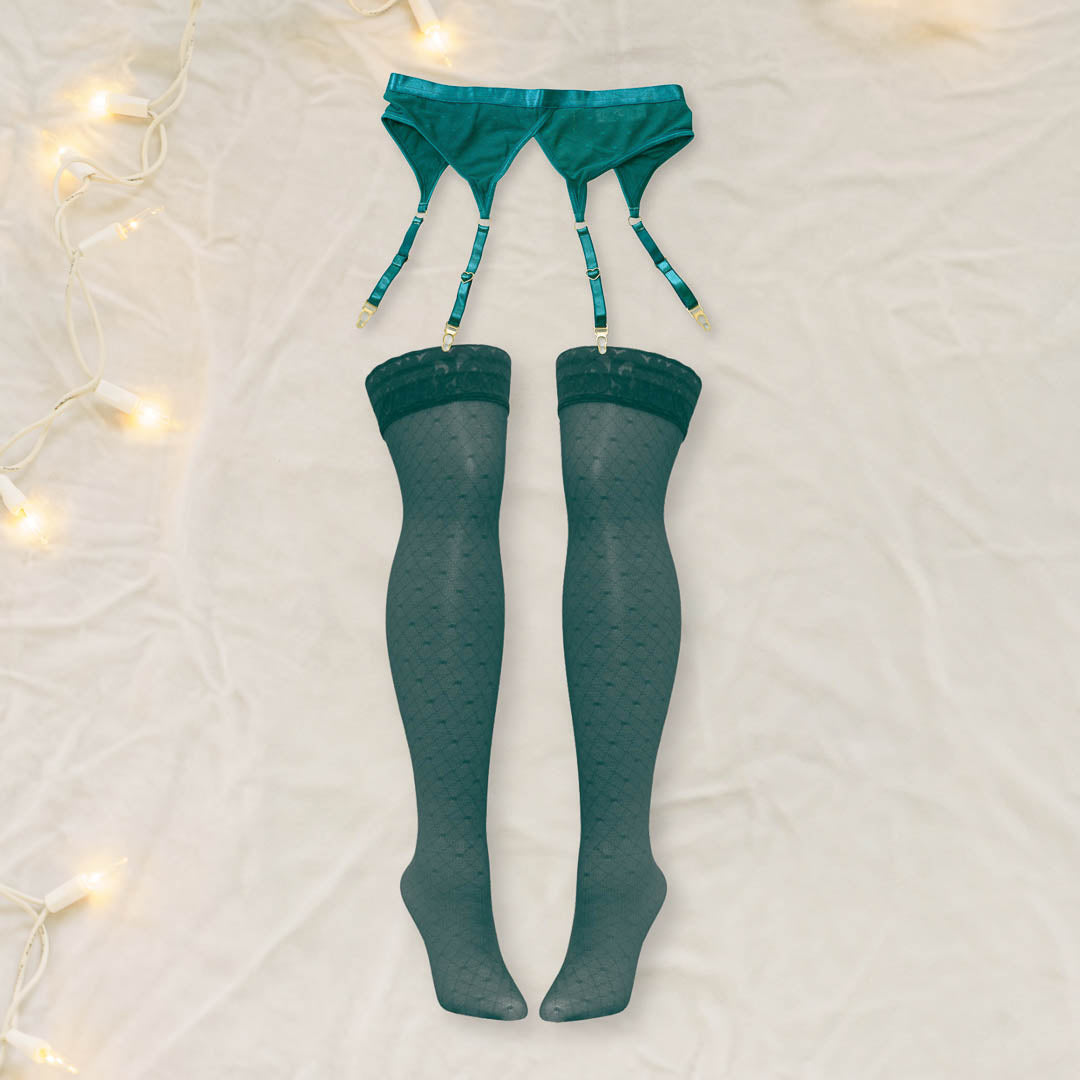 Emerald Hearts of Venus Garter Stocking Set