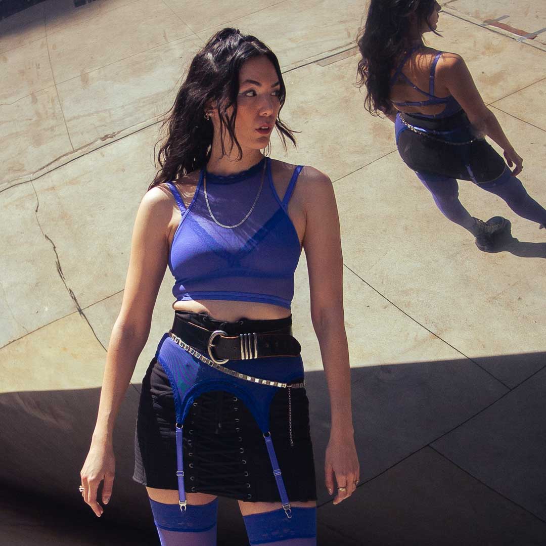 Ultramarine Mesh Adjustable Garter Belt - Uye Surana