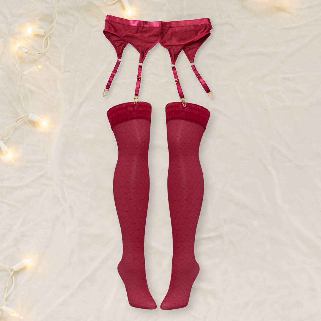 Wine Hearts of Venus Garter Stocking Set