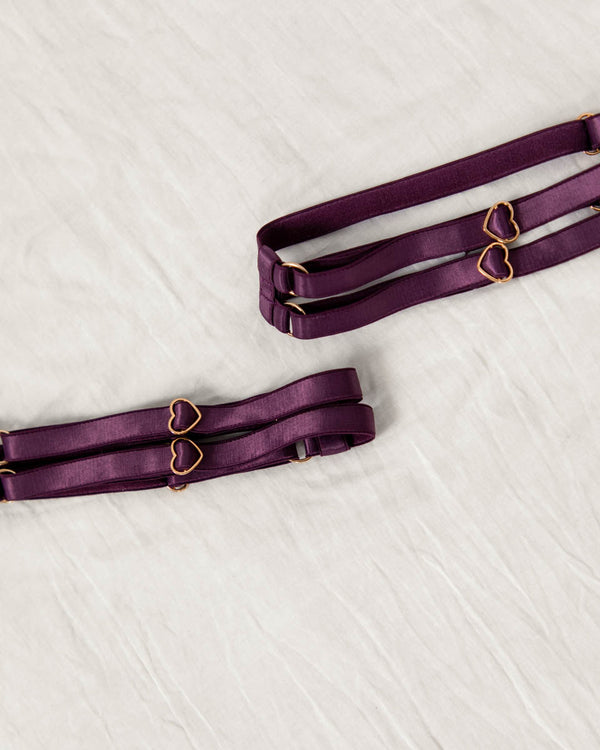 Hearts of Venus Strappy Leg Garters in Plum - Uye Surana