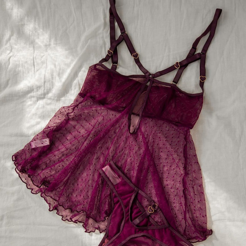 Hearts of Venus Cupless Babydoll in Plum - Uye Surana