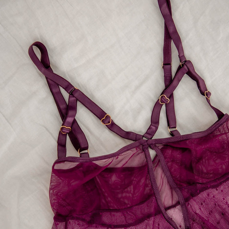 Hearts of Venus Cupless Babydoll in Plum - Uye Surana