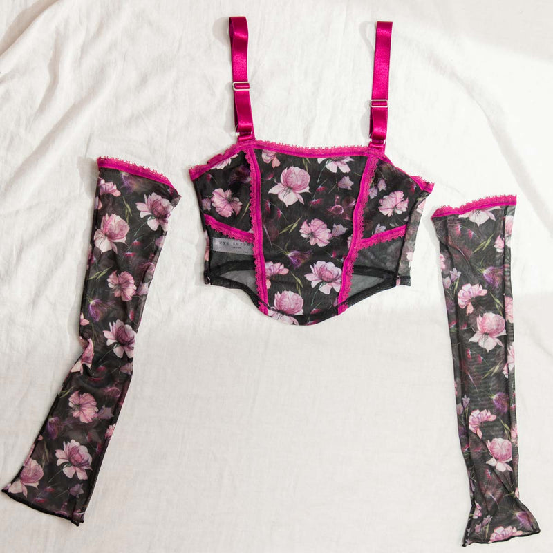 Floral Fantasy Printed Corset + Sleeve Set - Uye Surana