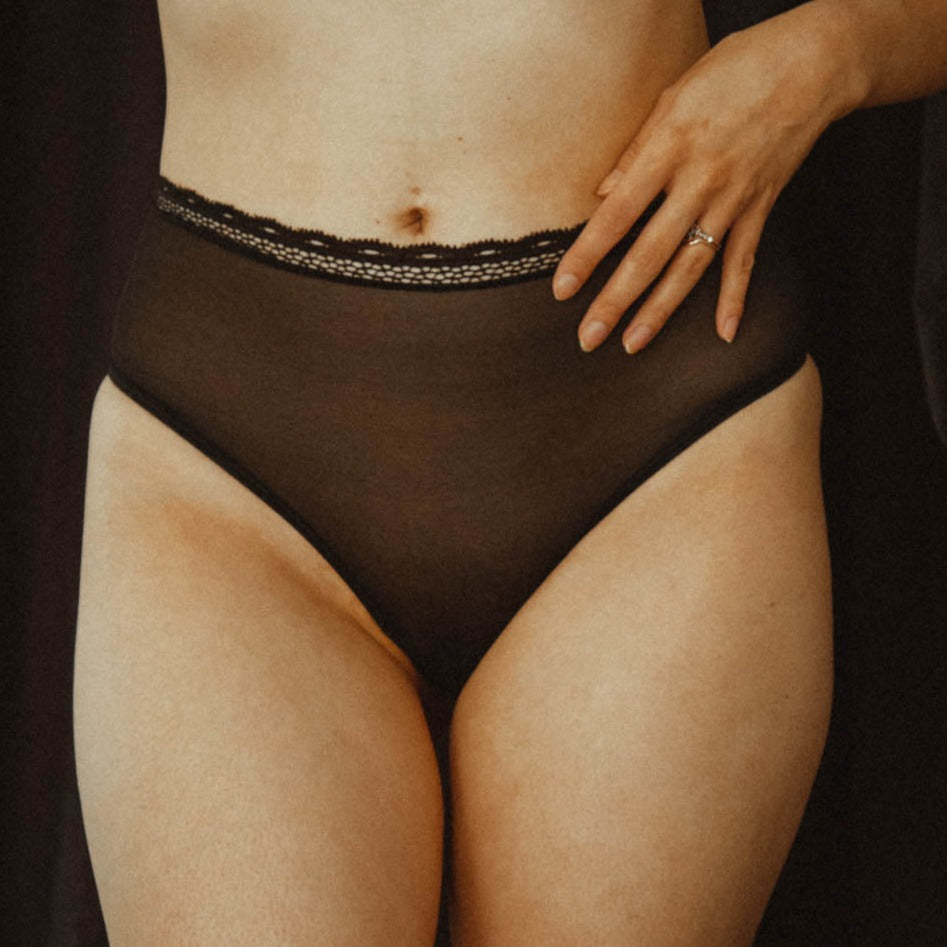 Sheerly Mesh High Waist Undies in Black - Uye Surana