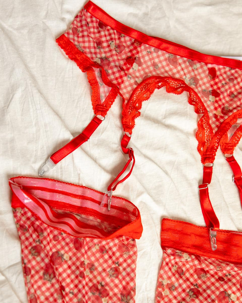 Strawberry Jam Printed Stay Up Stockings - Uye Surana