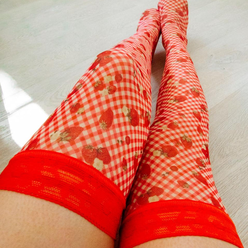 Strawberry Jam Printed Stay Up Stockings - Uye Surana