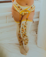 Sunflower Bees Printed Thigh-high Stockings - Uye Surana