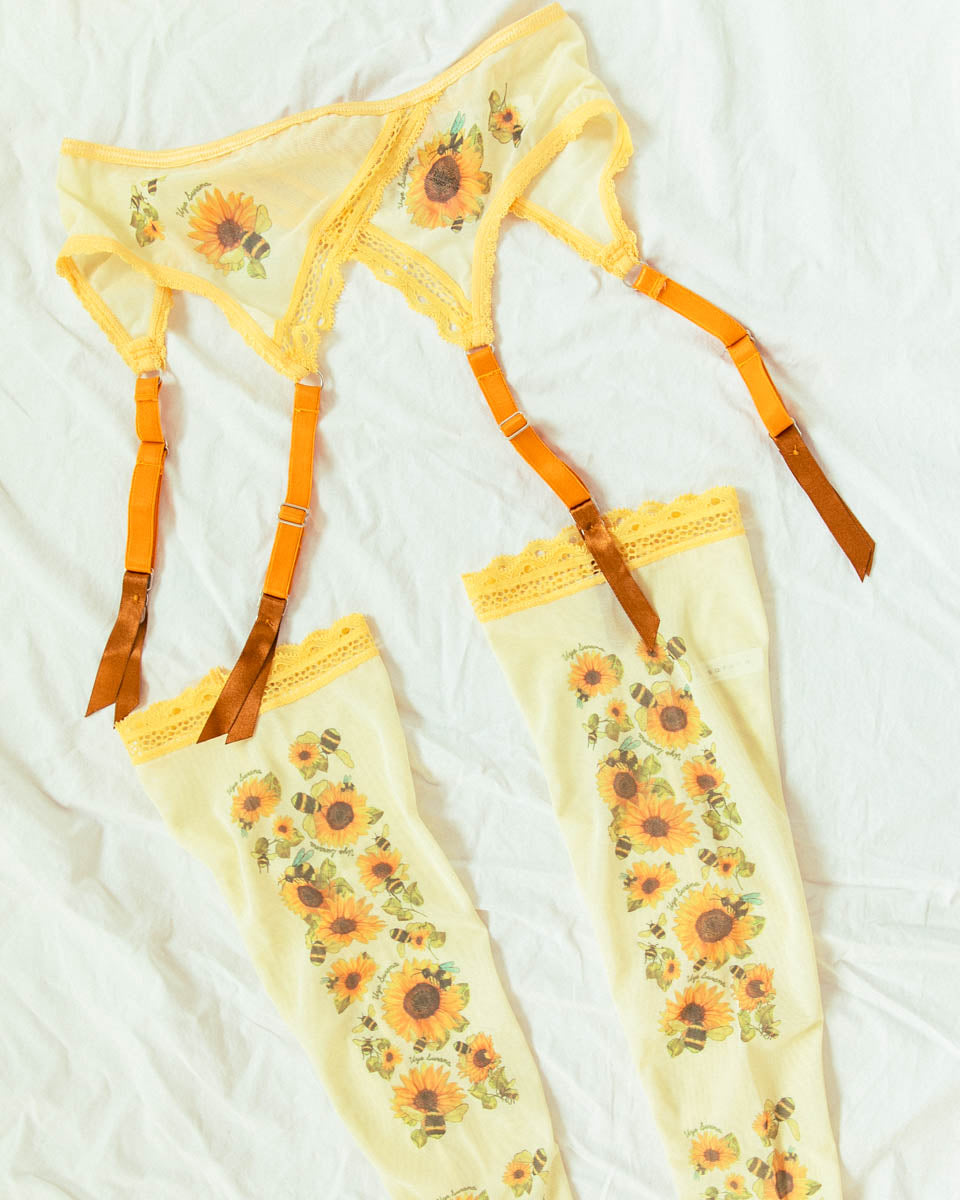 Sunflower Bees Printed Adjustable Garter Belt - Uye Surana
