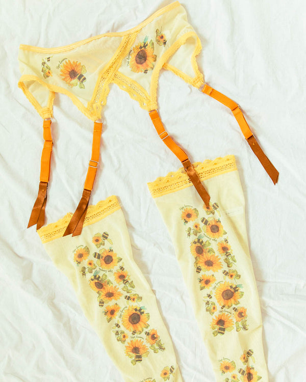 Sunflower Bees Printed Adjustable Garter Belt - Uye Surana