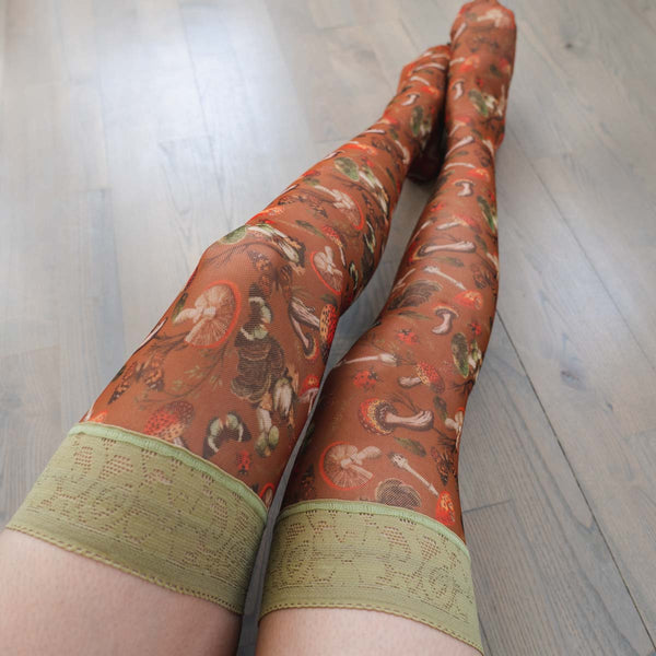 Mushroom Fairy Printed Stay Up Stockings - Uye Surana