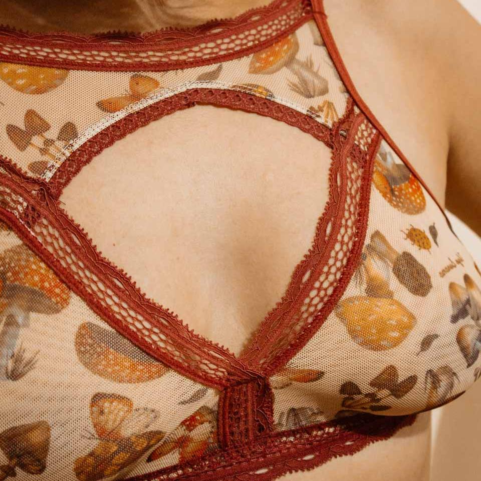 Magical Mushrooms All Over Print High Neck Bralette - Uye Surana