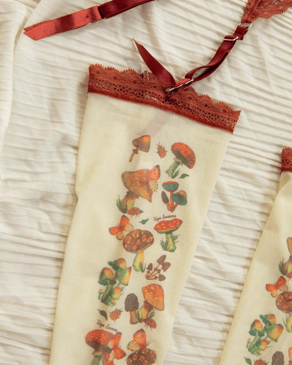 Magical Mushrooms Printed Thigh-high Stockings - Uye Surana